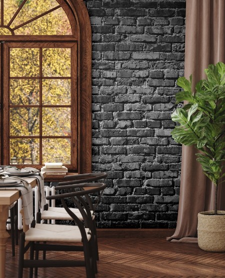 Old Black brick wall background photowallpaper Scandiwall