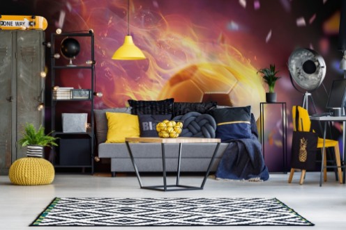 Football ball flamy symbol photowallpaper Scandiwall