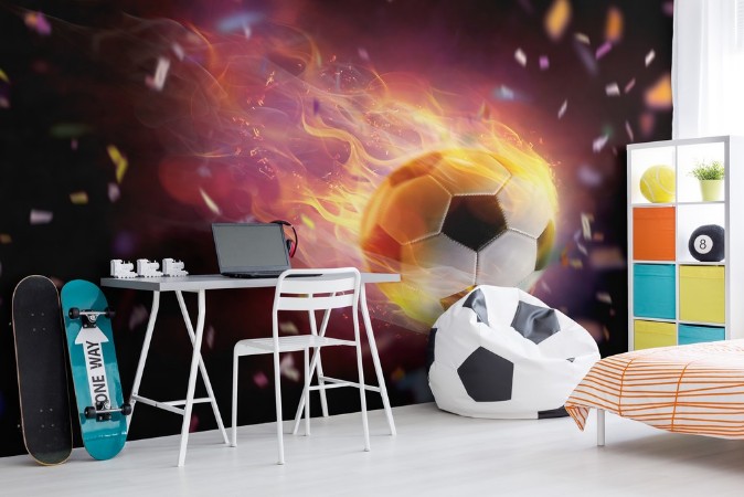 Football ball flamy symbol photowallpaper Scandiwall