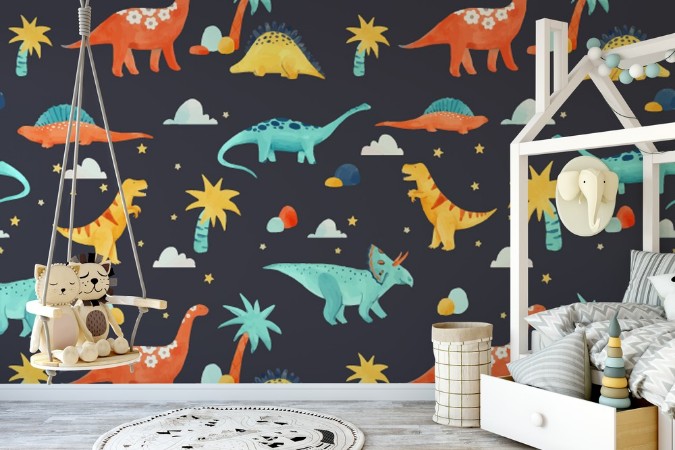 Watercolor Dinosaurs photowallpaper Scandiwall