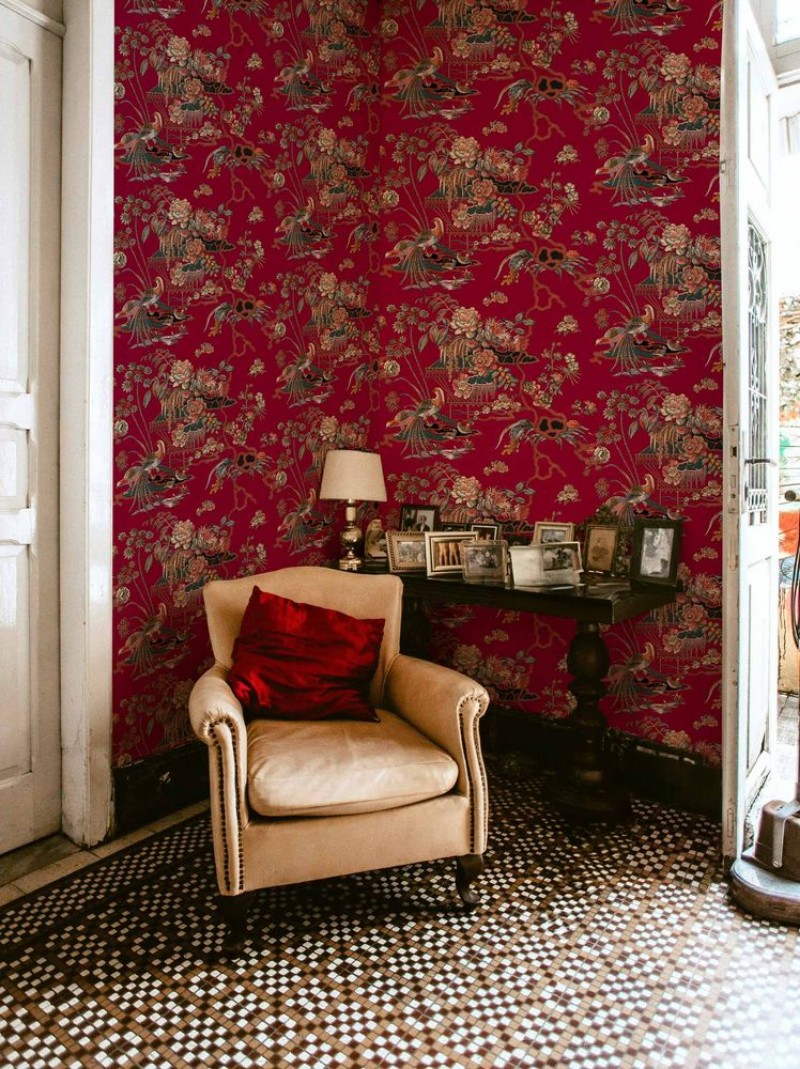 Sacred Pheasants Ruby - B00112 wallpaper Coordonné