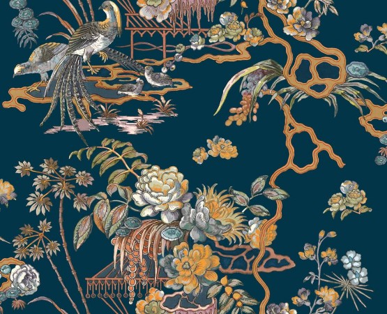 Sacred Pheasants Sapphire - B00113 wallpaper Coordonné