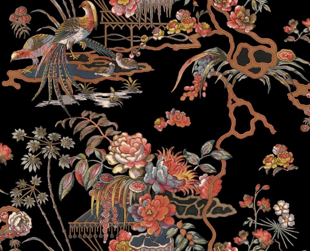 Sacred Pheasants Onyx - B00117 wallpaper Coordonné