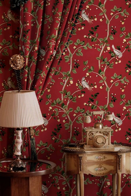 Birds Prosperity Ruby - B00120 wallpaper Coordonné