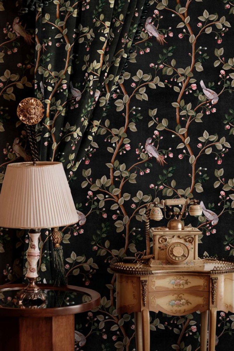 Birds Prosperity Onyx - B00121 wallpaper Coordonné