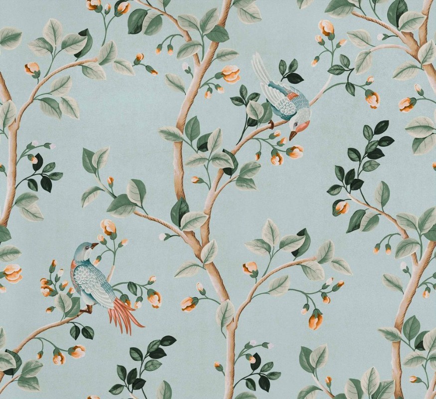 Birds Prosperity Turquoise - B00125 wallpaper Coordonné
