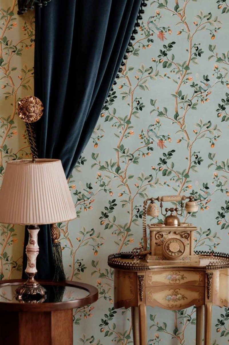 Birds Prosperity Turquoise - B00125 wallpaper Coordonné