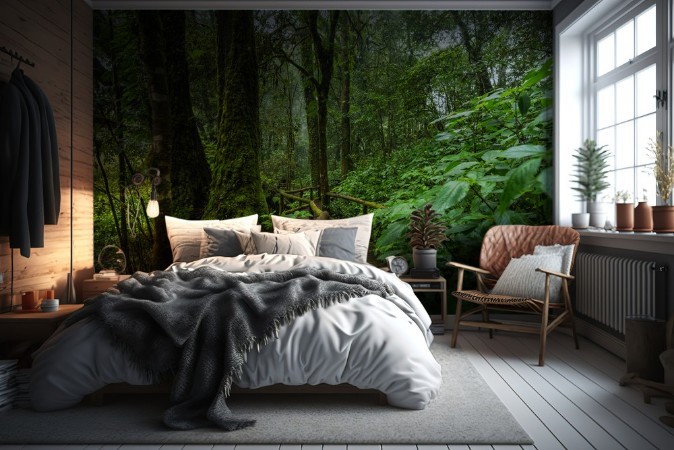 Wooden bridge walkway in to the rain forest photowallpaper Scandiwall