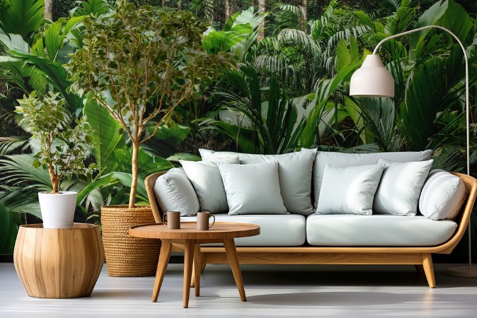 Tropical jungle with giant green fern on the Seychelles photowallpaper Scandiwall