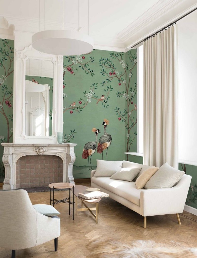 Crowned Crane  Turquoise - B00161 wallpaper Coordonné