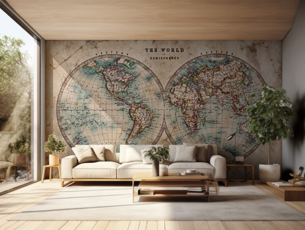 Old World Map in Hemispheres photowallpaper Scandiwall