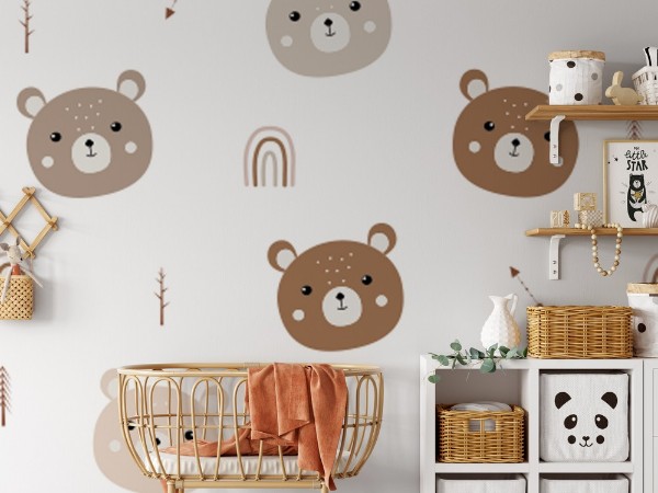 Cute bear faces photowallpaper Scandiwall