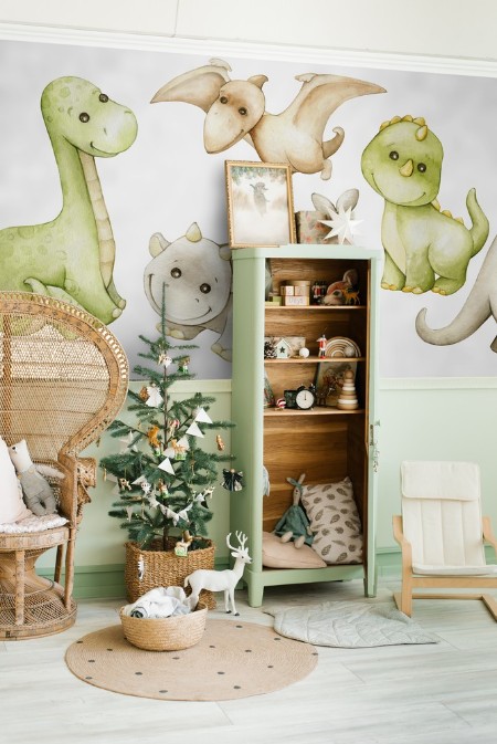 Watercolour Dinosaur photowallpaper Scandiwall