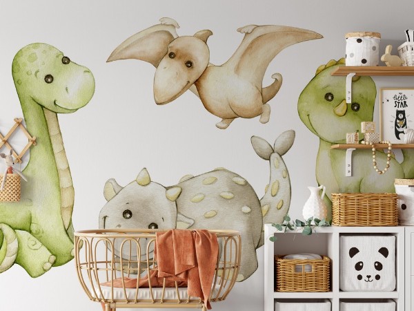 Watercolour Dinosaur photowallpaper Scandiwall