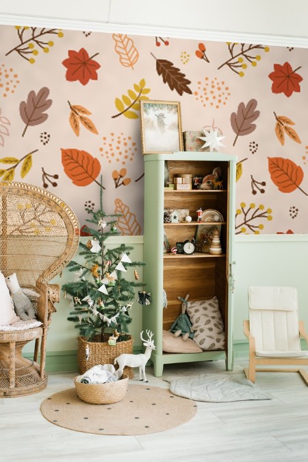 Diffrent leafs photowallpaper Scandiwall