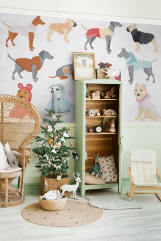Dogs with clothes photowallpaper Scandiwall