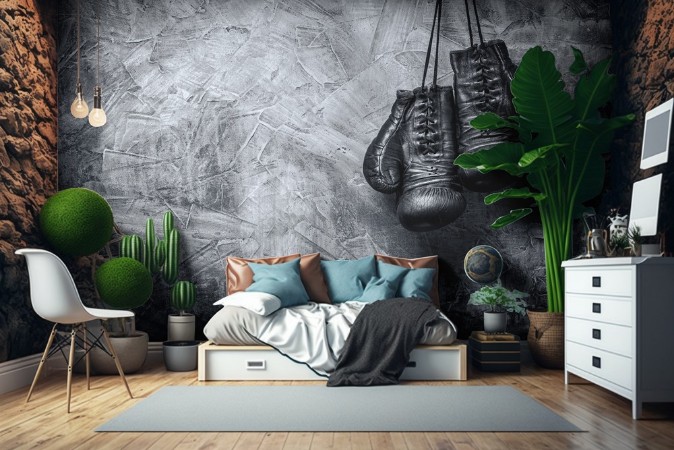 Old boxing gloves photowallpaper Scandiwall