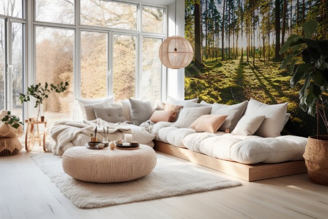 Sunrise in pine forest photowallpaper Scandiwall