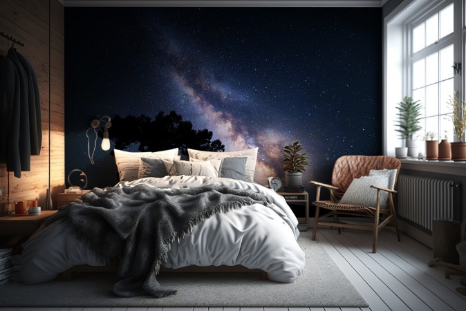Sky with Stars and Hills photowallpaper Scandiwall