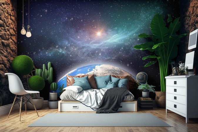 Planet Earth in Cosmic Space photowallpaper Scandiwall