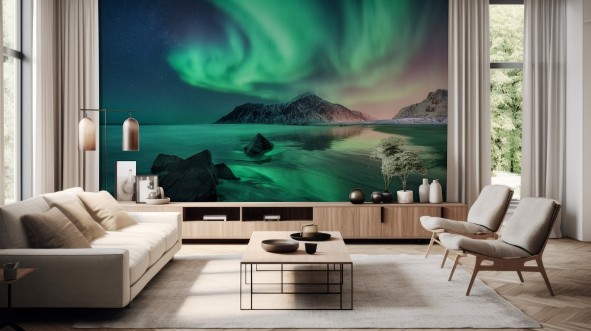 Northern Lights in Lofoten Islands photowallpaper Scandiwall