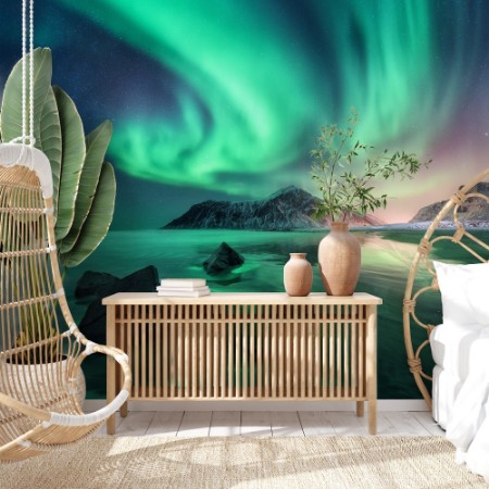 Northern Lights in Lofoten Islands photowallpaper Scandiwall