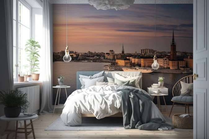 Panorama over Stockholm City photowallpaper Scandiwall