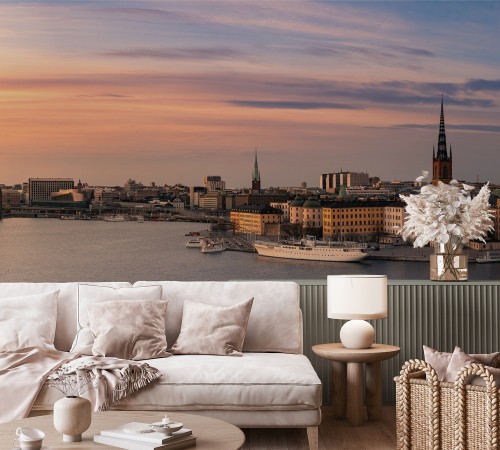 Panorama over Stockholm City photowallpaper Scandiwall