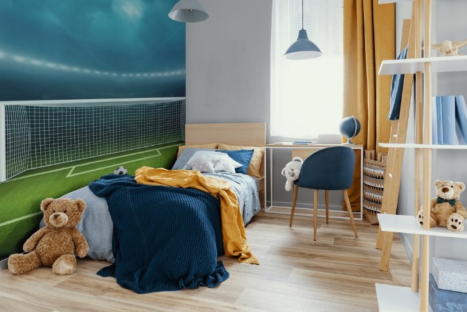 Stadium with soccer ball photowallpaper Scandiwall