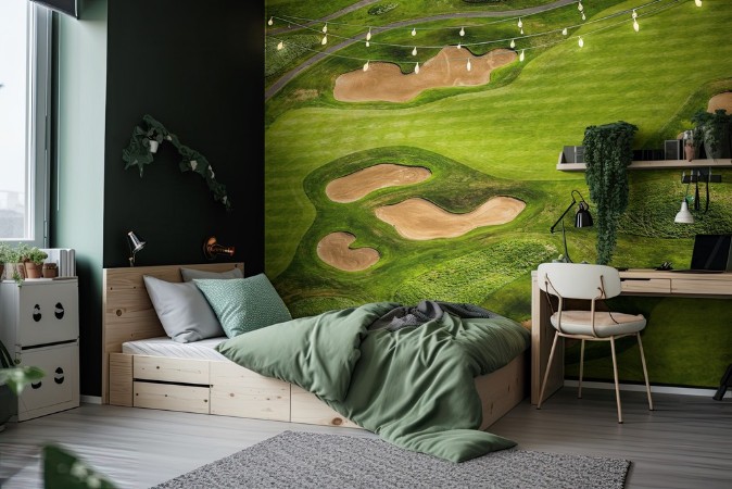 Aerial view of golf course photowallpaper Scandiwall