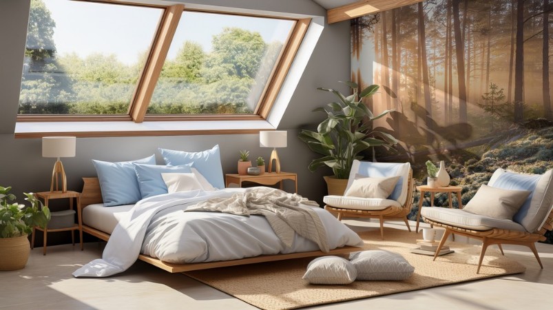 Fog in the forest with white moss in the forground photowallpaper Scandiwall