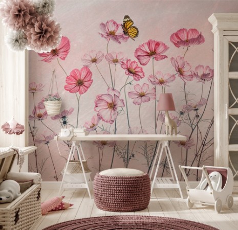 Cosmos and Butterfly photowallpaper Scandiwall