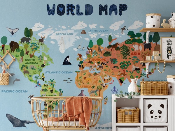 World map for kids photowallpaper Scandiwall