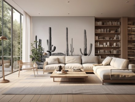 Grey Cactus land photowallpaper Scandiwall