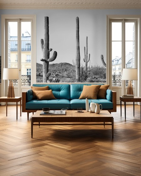 Grey Cactus land photowallpaper Scandiwall