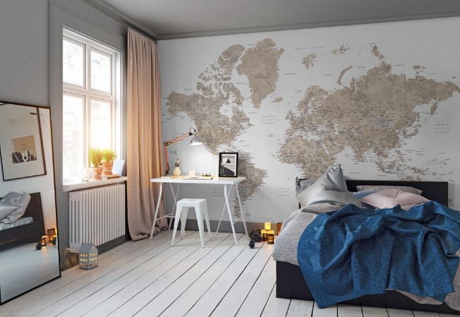Detailed world map with cities, Abey photowallpaper Scandiwall
