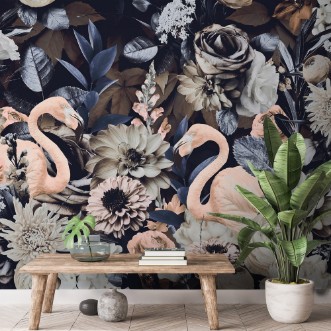 Flamingo Garden No4 photowallpaper Scandiwall