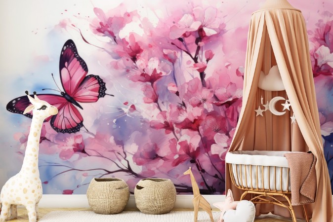 Cherry Butterfly photowallpaper Wallpassion