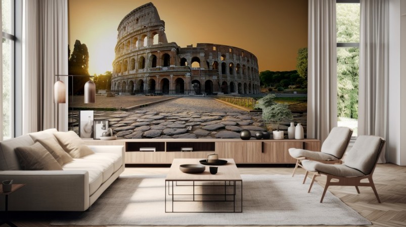 Colosseum and yellow sky photowallpaper Scandiwall