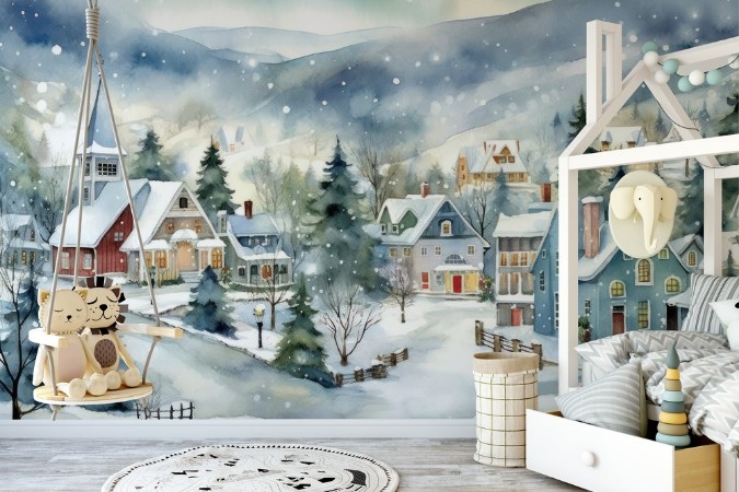 Wintervillage photowallpaper Wallpassion