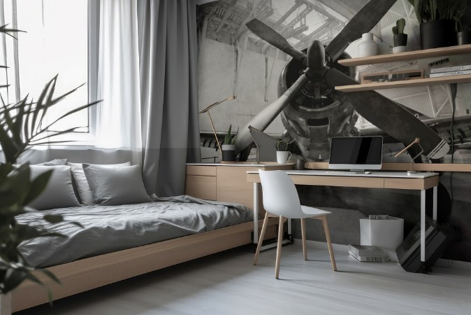 Old airplane in a hangar photowallpaper Scandiwall