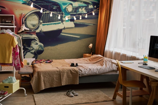 Classic cars in a row photowallpaper Scandiwall