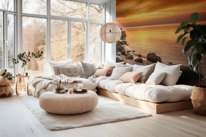 A beautiful rocky beach at sunset photowallpaper Scandiwall