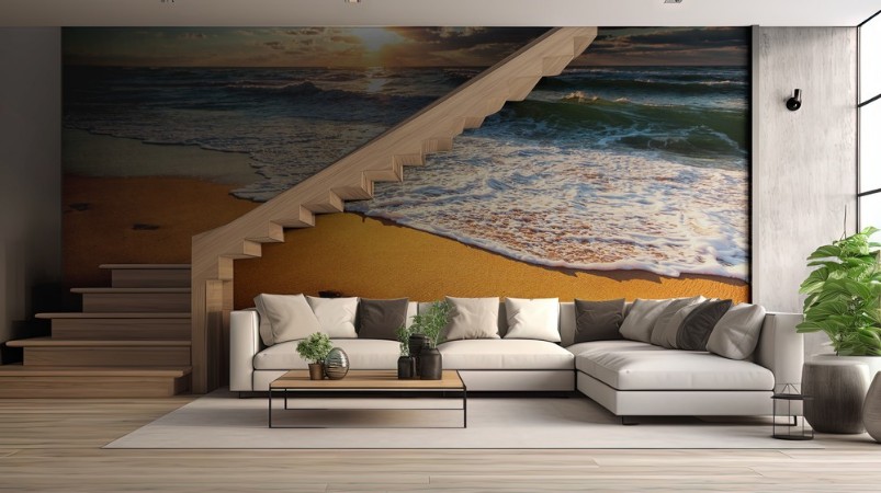 Beautiful sunrise over the sea photowallpaper Scandiwall