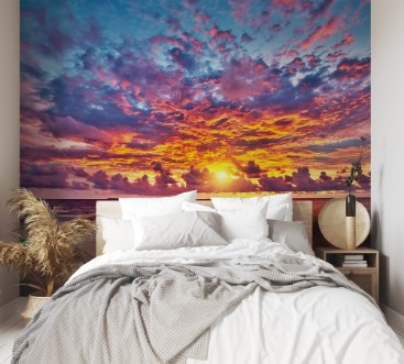 Colorful sunset over ocean on Maldives photowallpaper Scandiwall
