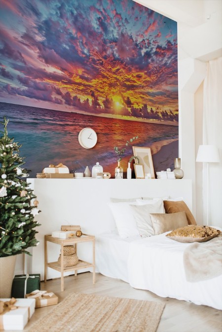 Colorful sunset over ocean on Maldives photowallpaper Scandiwall