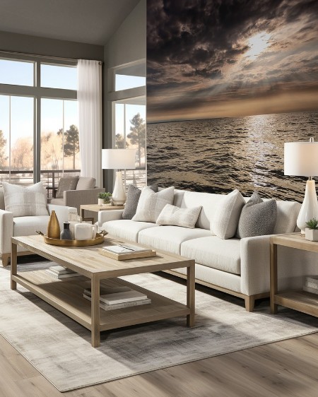 Beautiful seascape evening sea horizon and sky photowallpaper Scandiwall