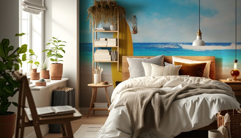 Surfer board on the beach photowallpaper Scandiwall