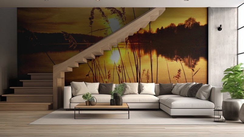 Sunset over the lake photowallpaper Scandiwall