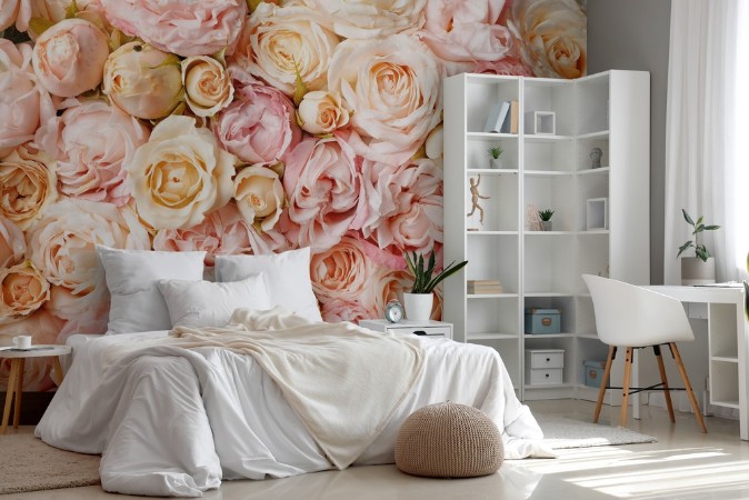 Many beautiful roses as background top view photowallpaper Scandiwall